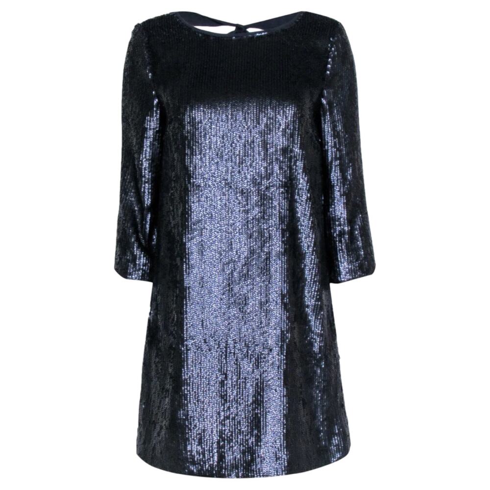 J. Crew Navy Blue Long Sleeve Sequin Tie Back Mini Dress size 2 NEW Tags Party